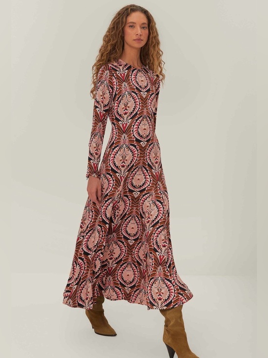 FARM Rio Dresses & Skirts - FARM Rio Pineapple Jewelry Midi Dress Size S Long Sleeve Printed Viscose